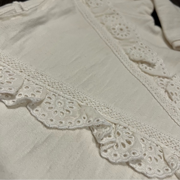 Zara Cream Ivory Ruffled Long Sleeve Shirt Sweater - Picture 3 of 6